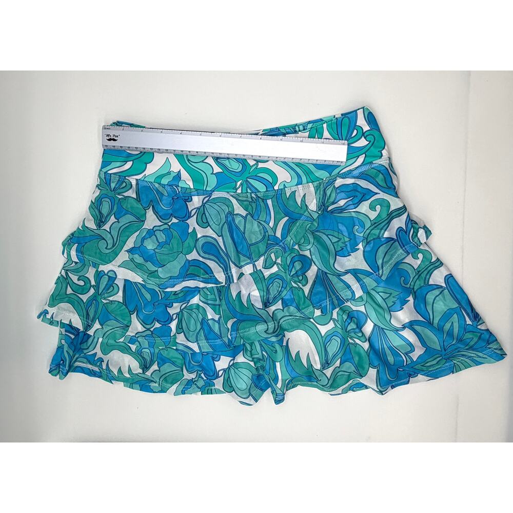 Womens M Blue Green Floral Swim Skirt Bottoms Shorts Tropical Beach Cover